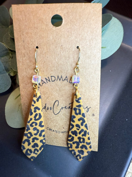 Leopard print clay earrings handmade animal print jewelry tan black geometric edgy modern clay earring trendy bold statement funky jewelry gift for stylish woman