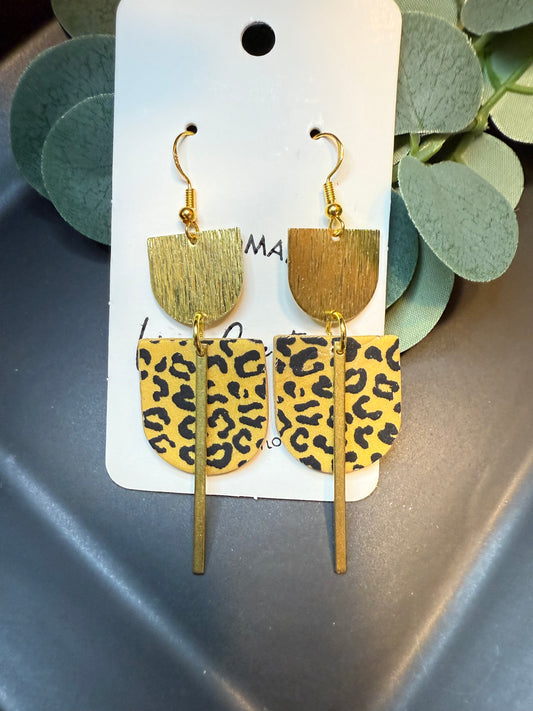 Leopard print clay earrings handmade animal print jewelry tan black geometric edgy modern clay earring trendy bold statement funky jewelry gift for stylish woman