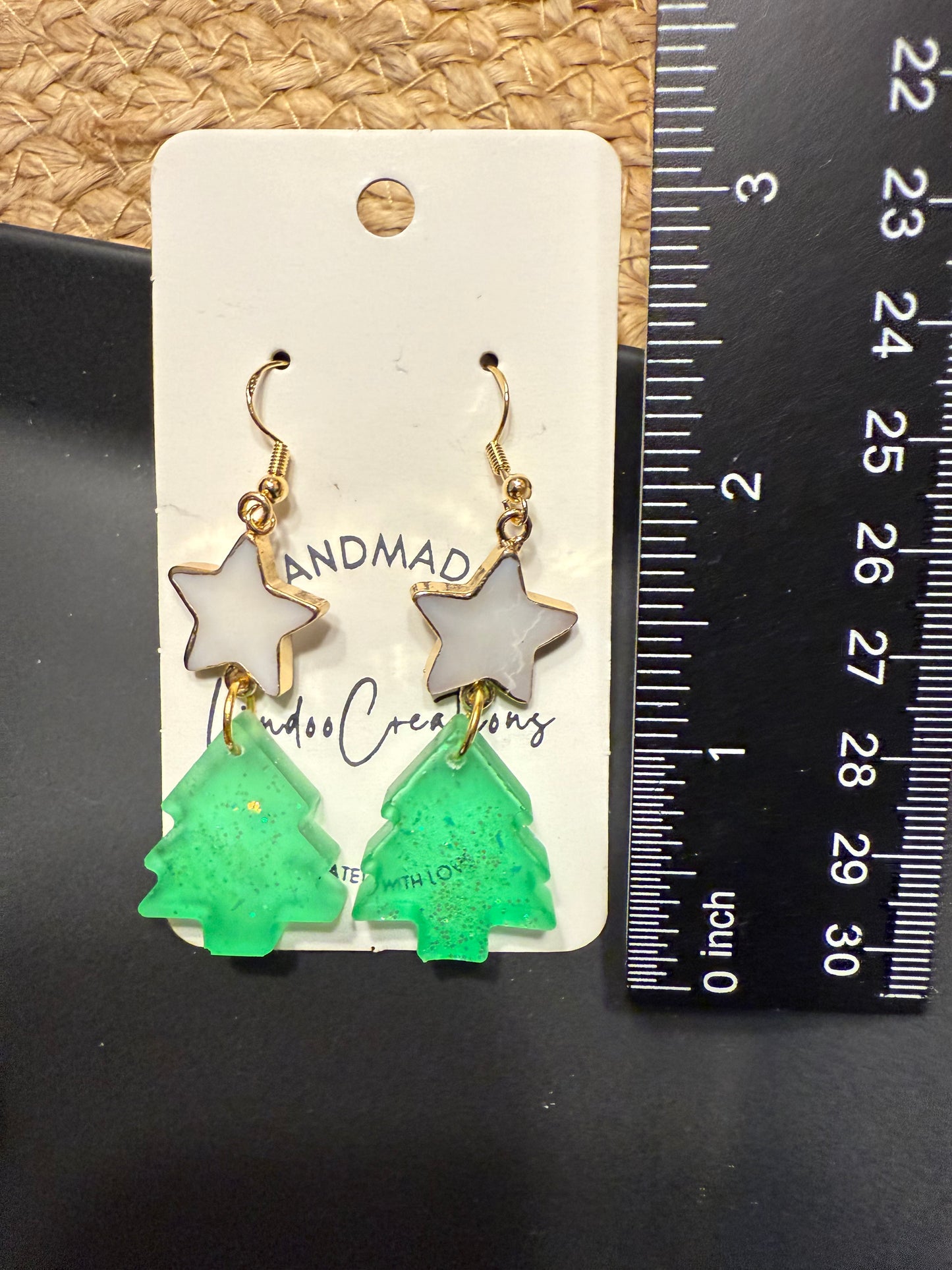 Green tree Christmas earrings handmade lightweight resin jewelry Holiday gift for her