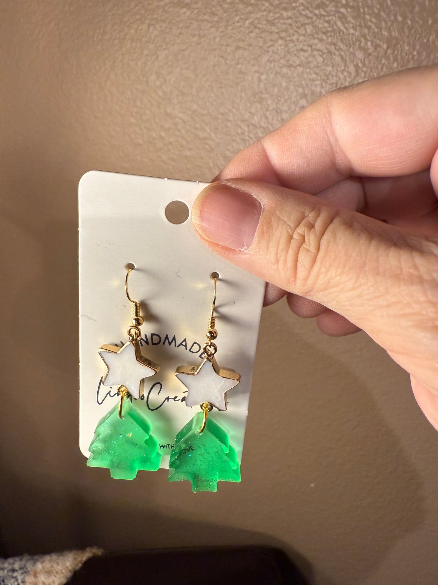Green tree Christmas earrings handmade lightweight resin jewelry Holiday gift for her