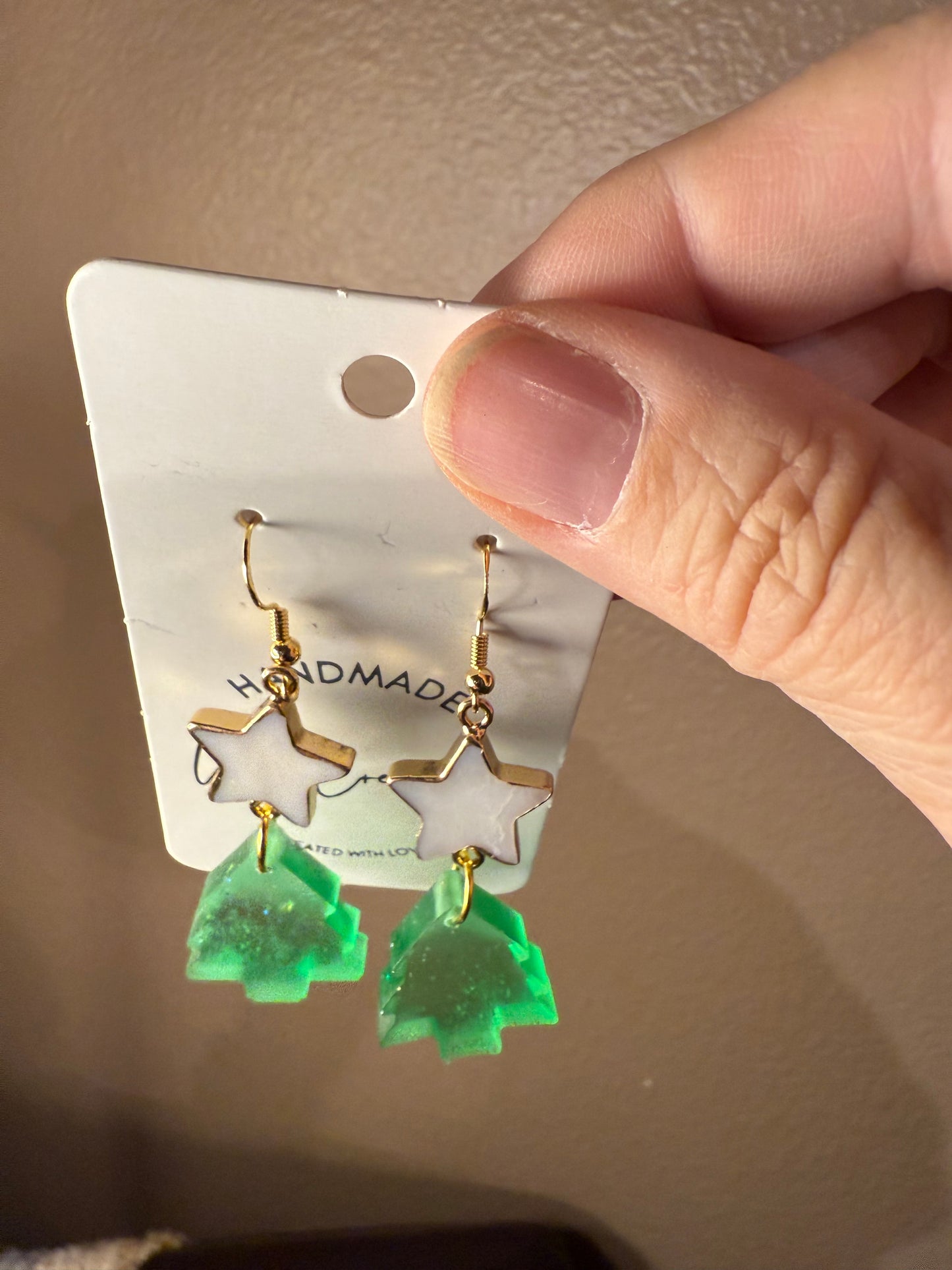 Green tree Christmas earrings handmade lightweight resin jewelry Holiday gift for her
