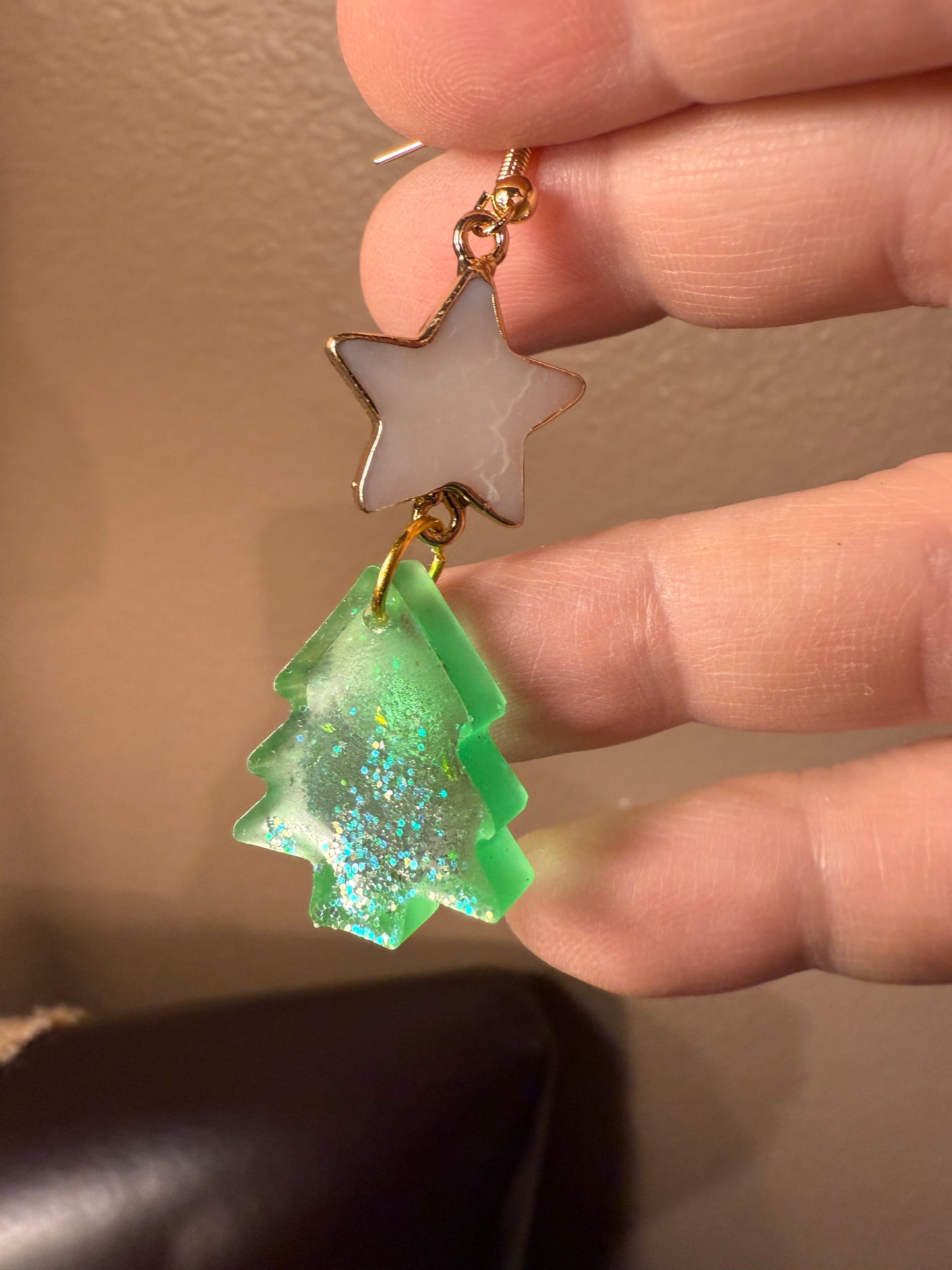Green tree Christmas earrings handmade lightweight resin jewelry Holiday gift for her