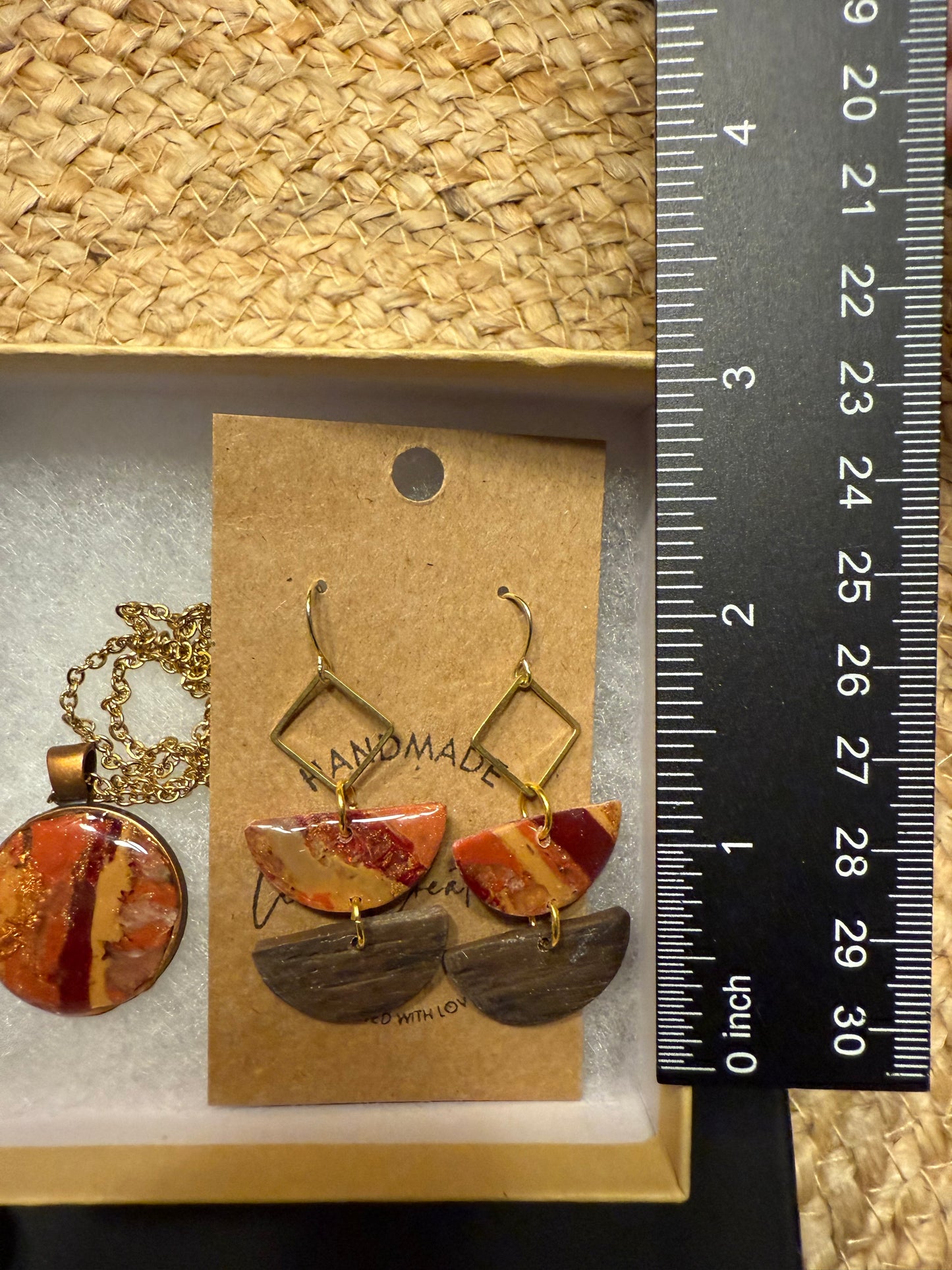 Fall colors necklace & earring SET Emily earrings faux wood look