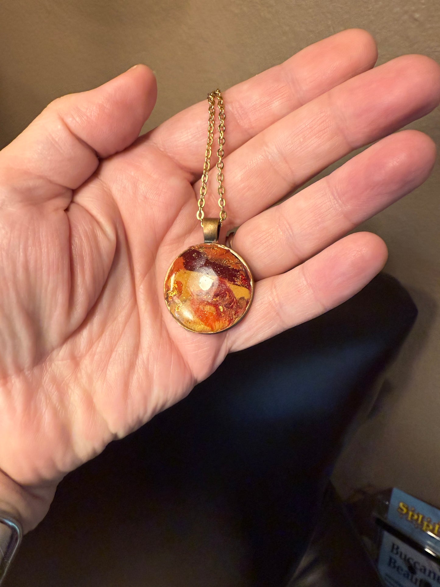 Fall colors necklace & earring SET leaf earrings marbled colors