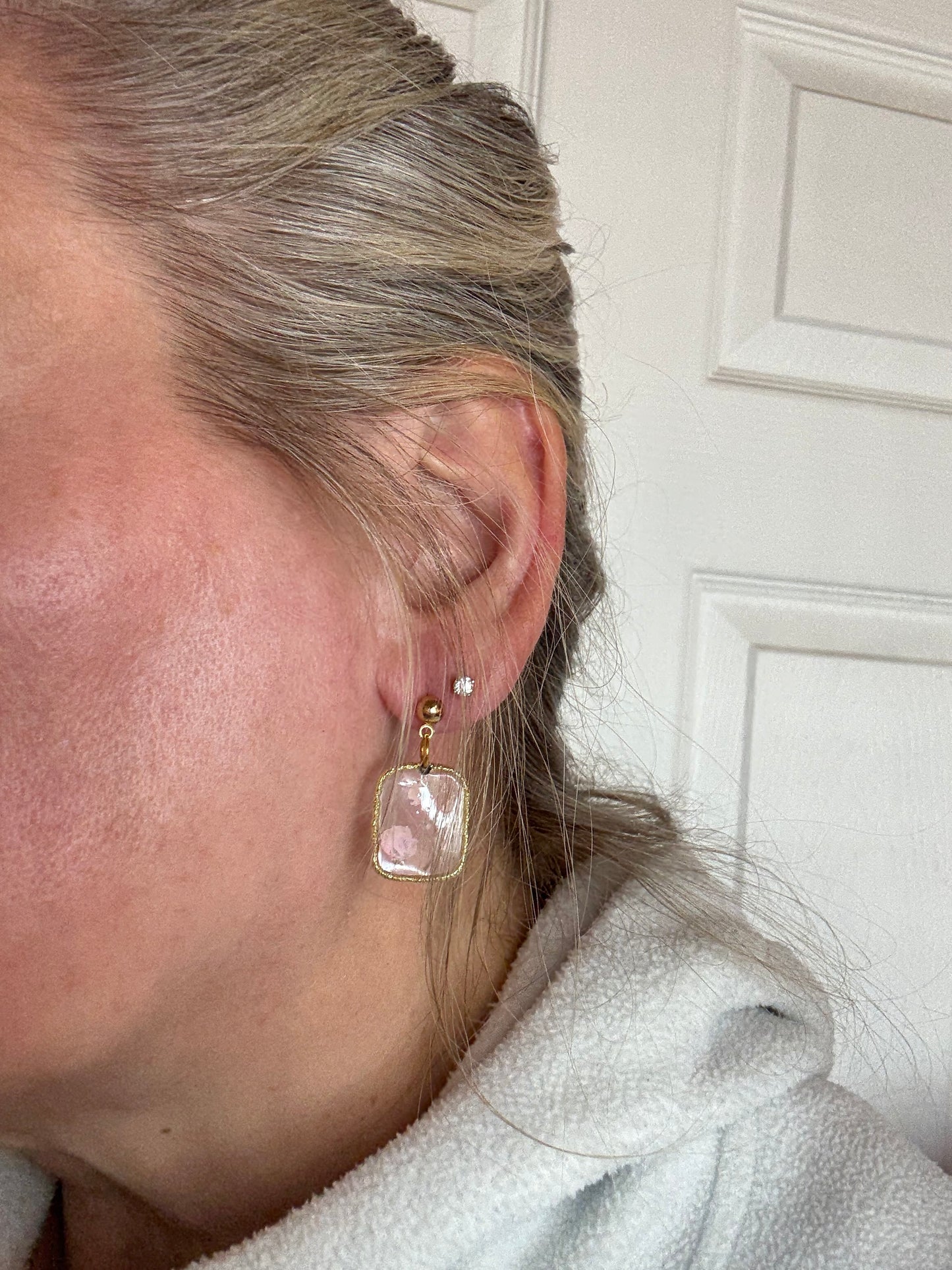 Delicate pink flowers in resin necklace and earrings set