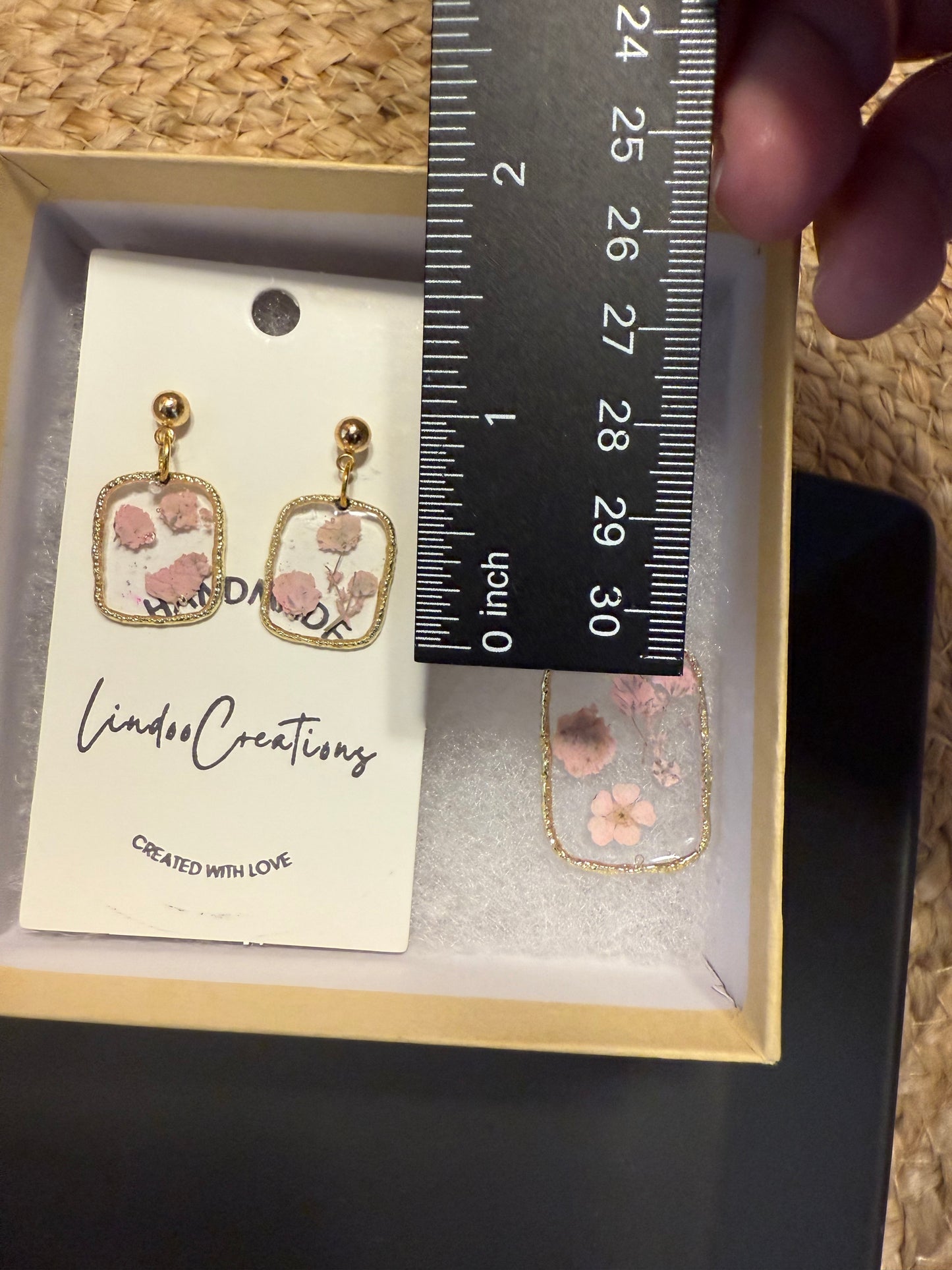 Delicate pink flowers in resin necklace and earrings set