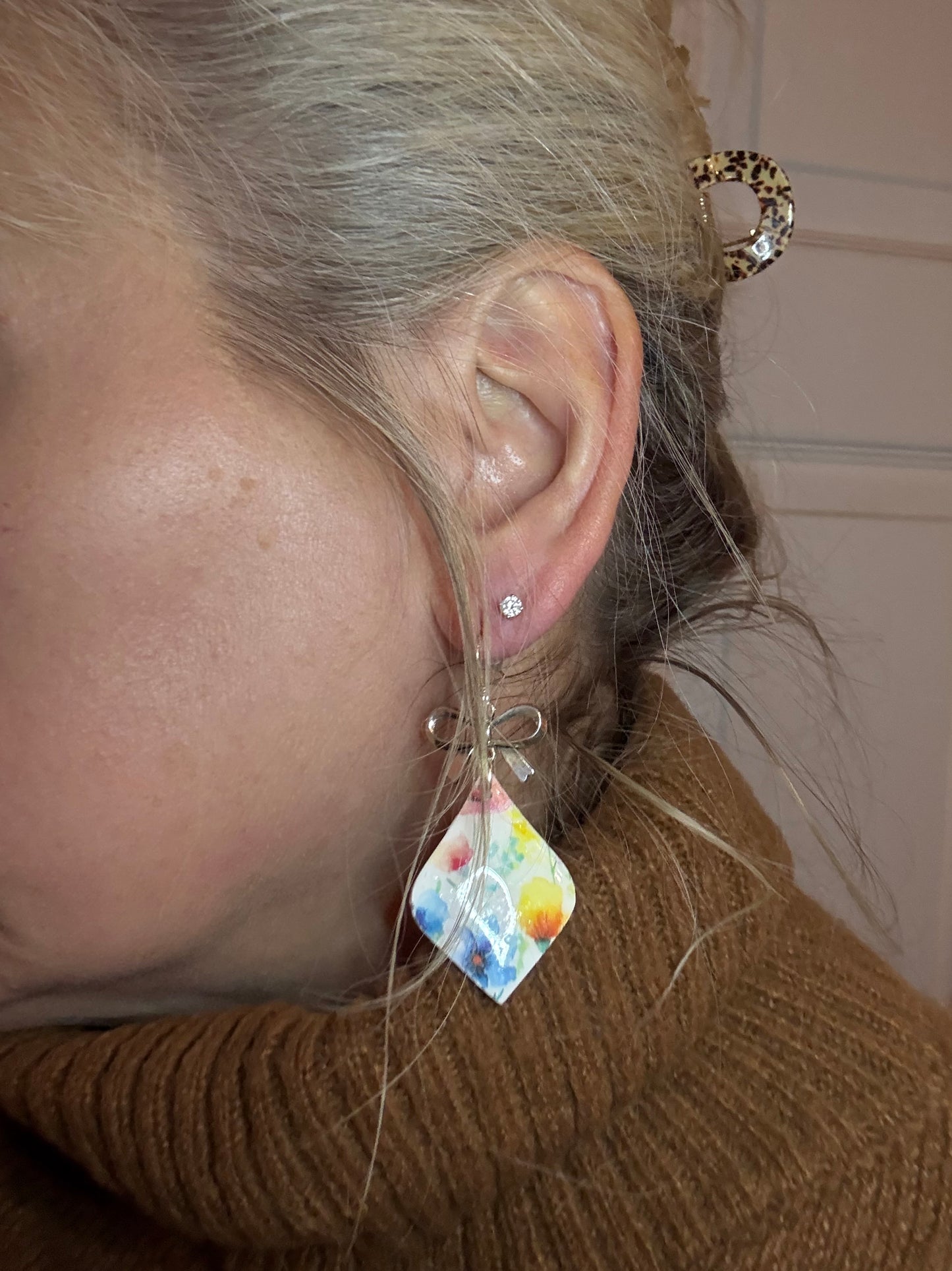 Summer Flower Collection Polymer Clay Earrings Wedding Party Accessories Handmade Botanical Design Bridesmaid Gift Set Pink Blue Green Floral Pattern Dangle Earring Collection Fashion Forward Style Resin Coated Jewelry Beautiful 