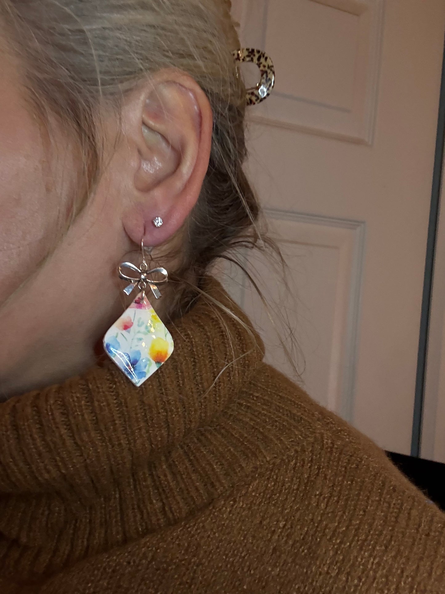 Summer Flower Collection Polymer Clay Earrings Wedding Party Accessories Handmade Botanical Design Bridesmaid Gift Set Pink Blue Green Floral Pattern Dangle Earring Collection Fashion Forward Style Resin Coated Jewelry Beautiful 