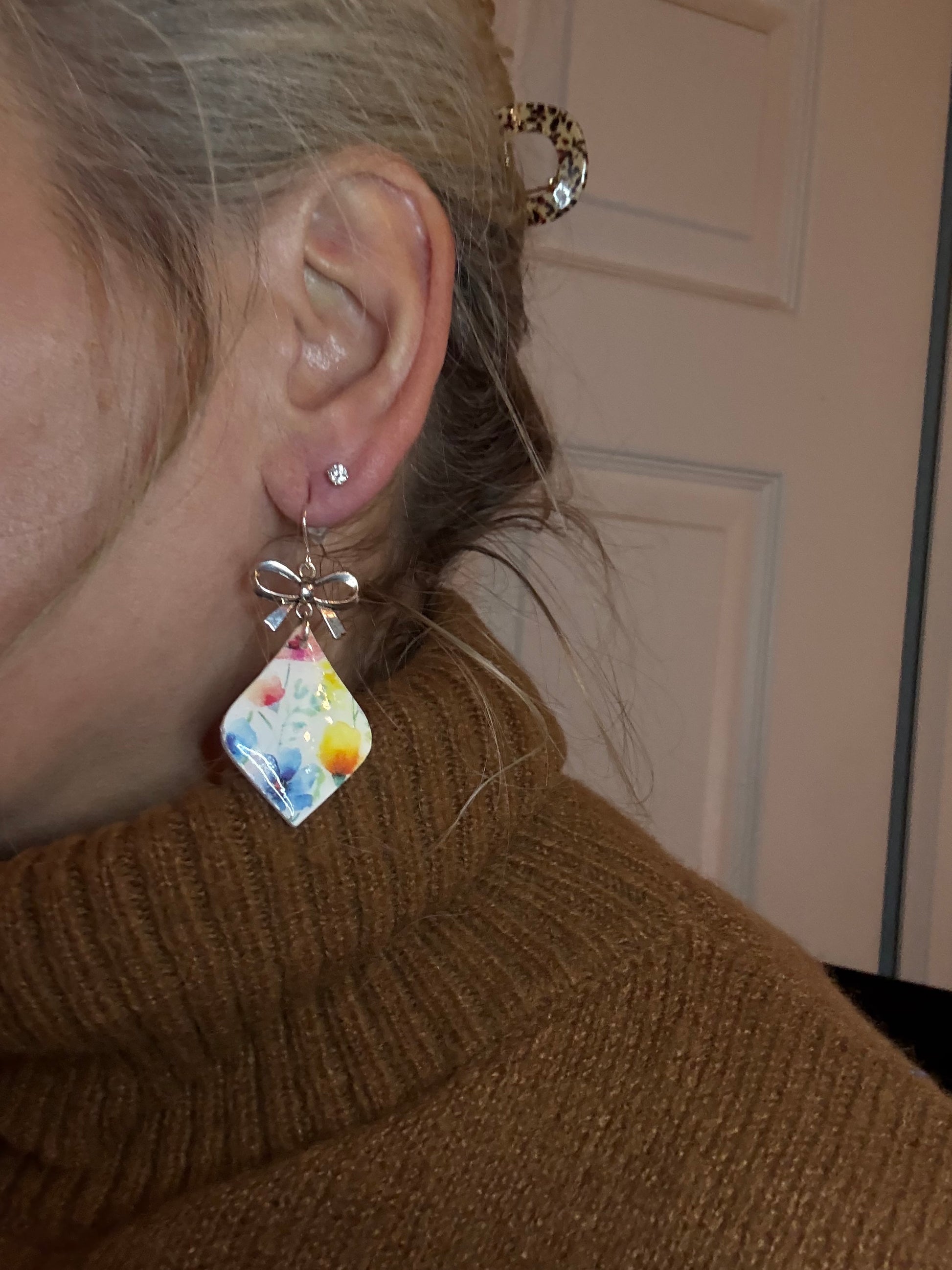 Summer Flower Collection Polymer Clay Earrings Wedding Party Accessories Handmade Botanical Design Bridesmaid Gift Set Pink Blue Green Floral Pattern Dangle Earring Collection Fashion Forward Style Resin Coated Jewelry Beautiful 