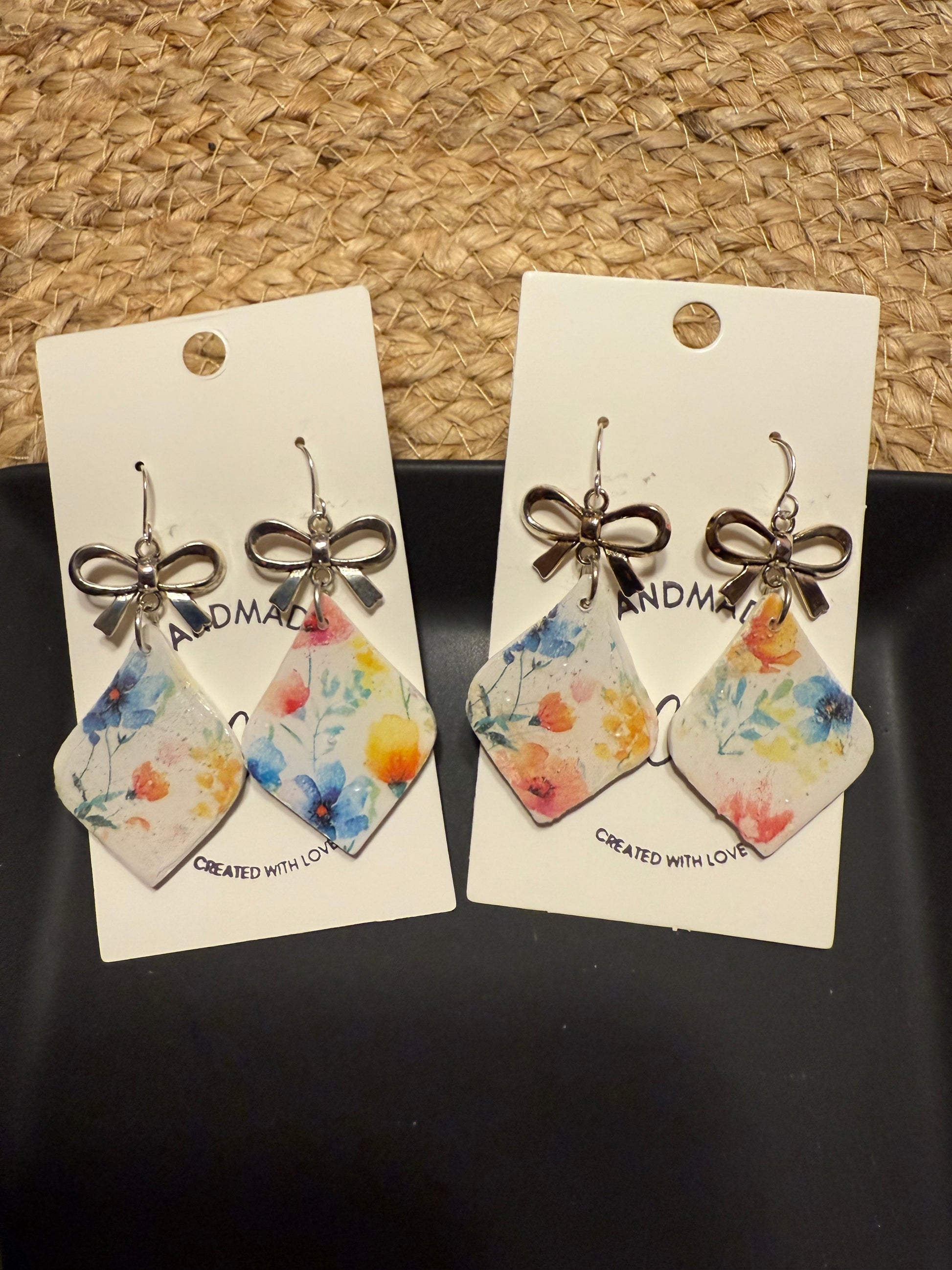 Summer Flower Collection Polymer Clay Earrings Wedding Party Accessories Handmade Botanical Design Bridesmaid Gift Set Pink Blue Green Floral Pattern Dangle Earring Collection Fashion Forward Style Resin Coated Jewelry Beautiful 