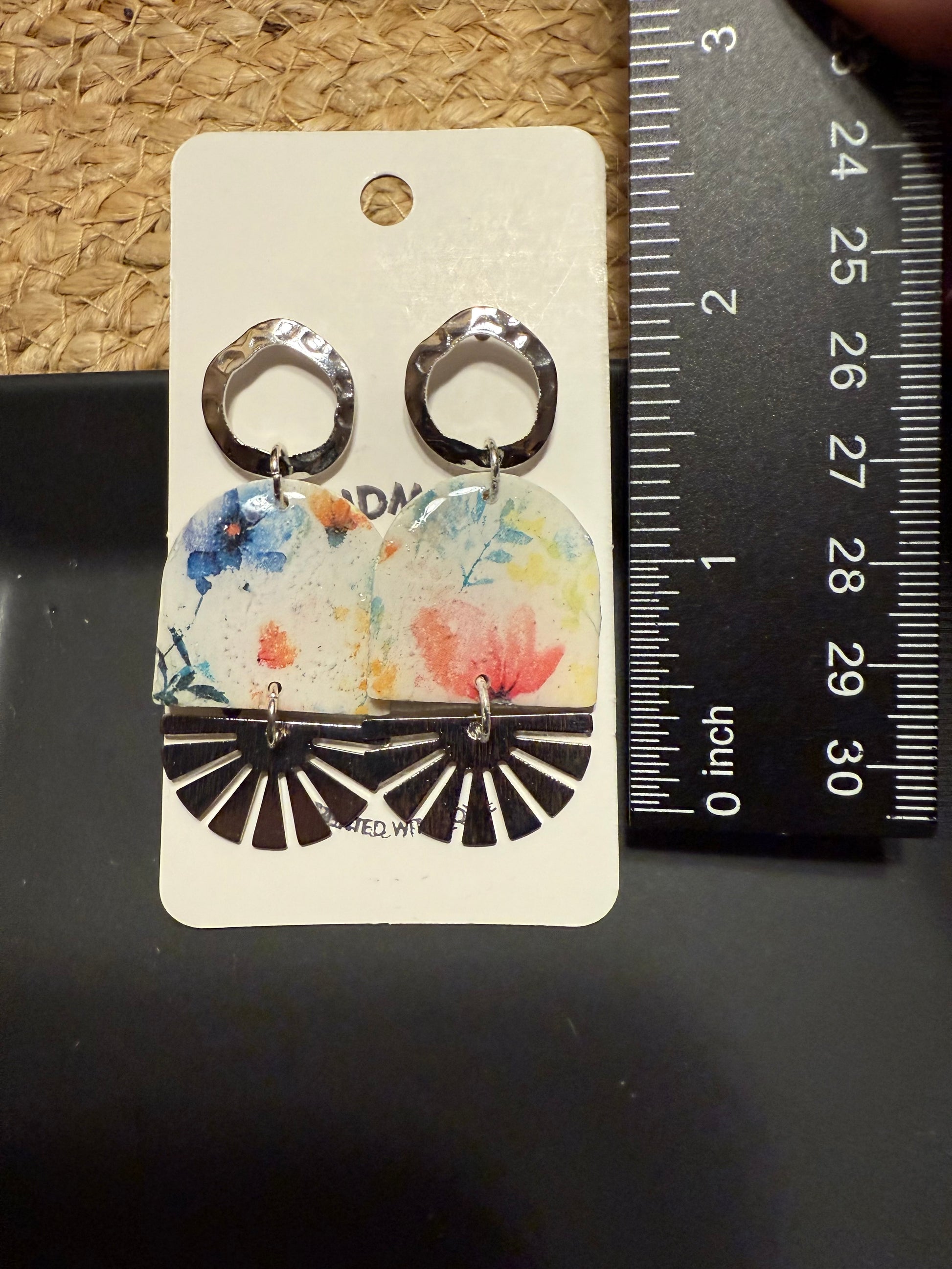 Summer Flower Collection Bold Polymer Clay Earrings Wedding Party Accessories Handmade Botanical Design Bridesmaid Gift Set Pink Blue Green Floral Pattern Dangle Earring silver Fan charm Collection Fashion Forward Style Resin Coated Jewelry Beautiful Wedding Mother's Day gift