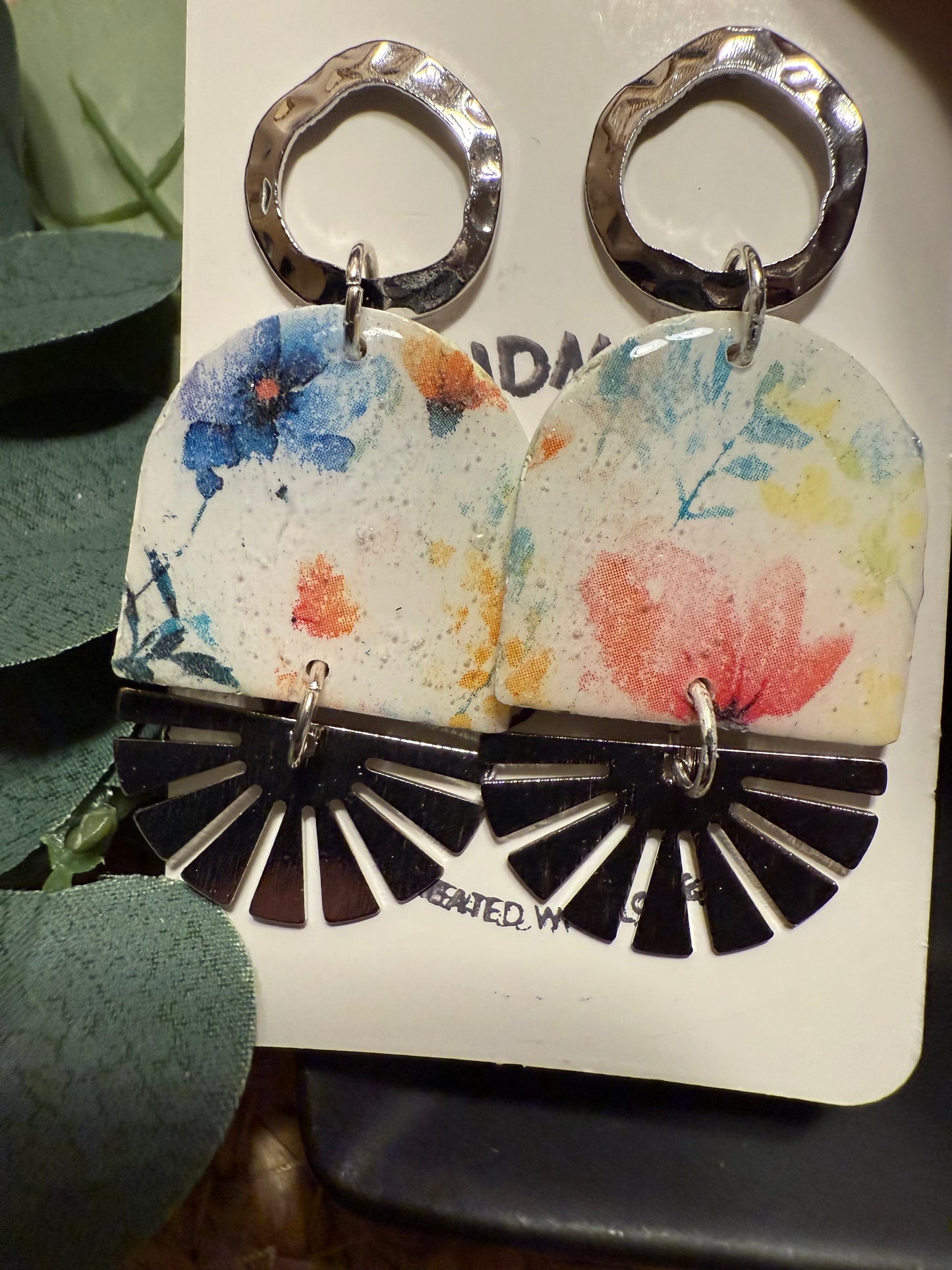 Summer Flower Collection Bold Polymer Clay Earrings Wedding Party Accessories Handmade Botanical Design Bridesmaid Gift Set Pink Blue Green Floral Pattern Dangle Earring silver Fan charm Collection Fashion Forward Style Resin Coated Jewelry Beautiful Wedding Mother's Day gift