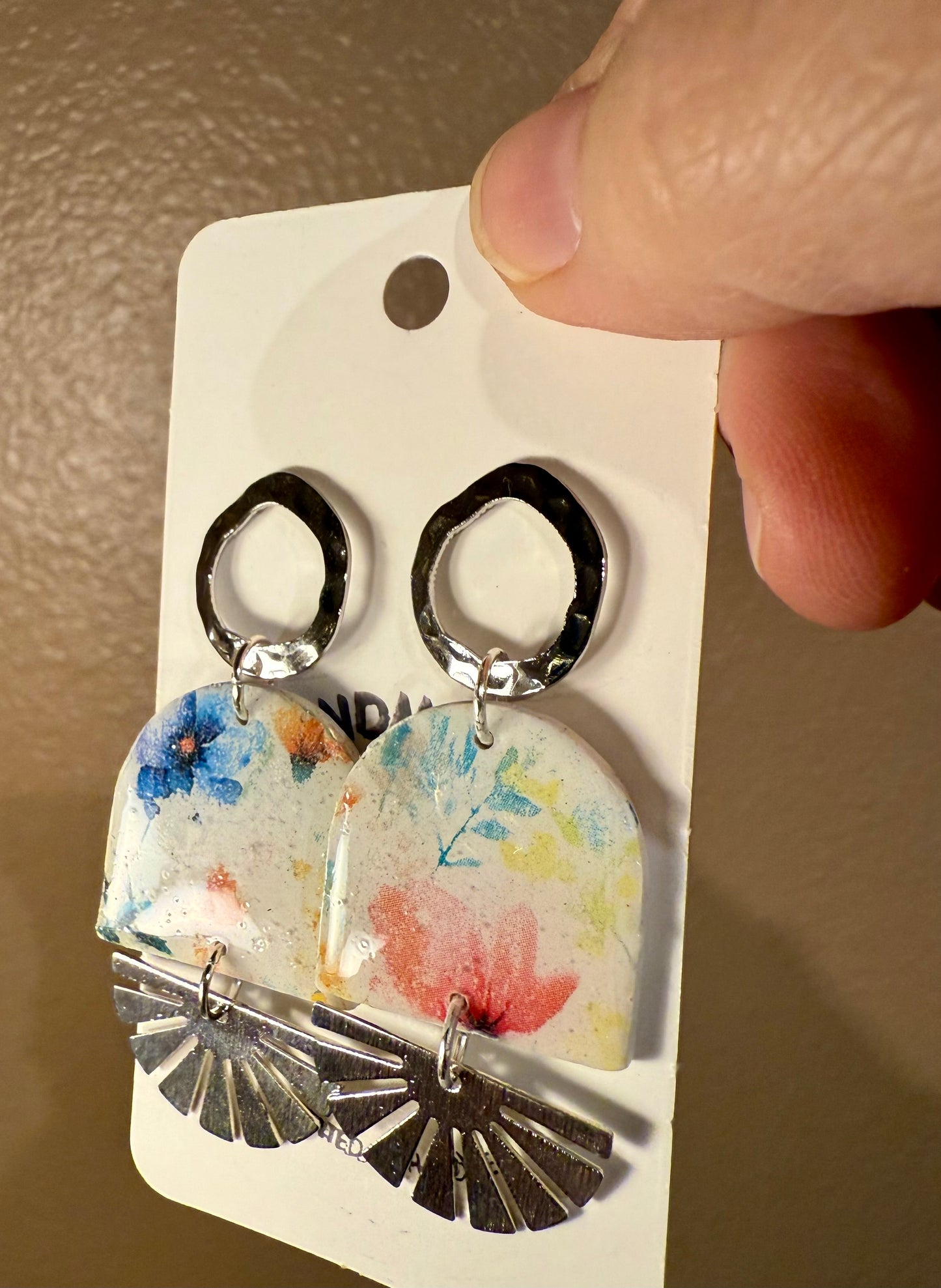 Summer Flower Collection Bold Polymer Clay Earrings Wedding Party Accessories Handmade Botanical Design Bridesmaid Gift Set Pink Blue Green Floral Pattern Dangle Earring silver Fan charm Collection Fashion Forward Style Resin Coated Jewelry Beautiful Wedding Mother's Day gift