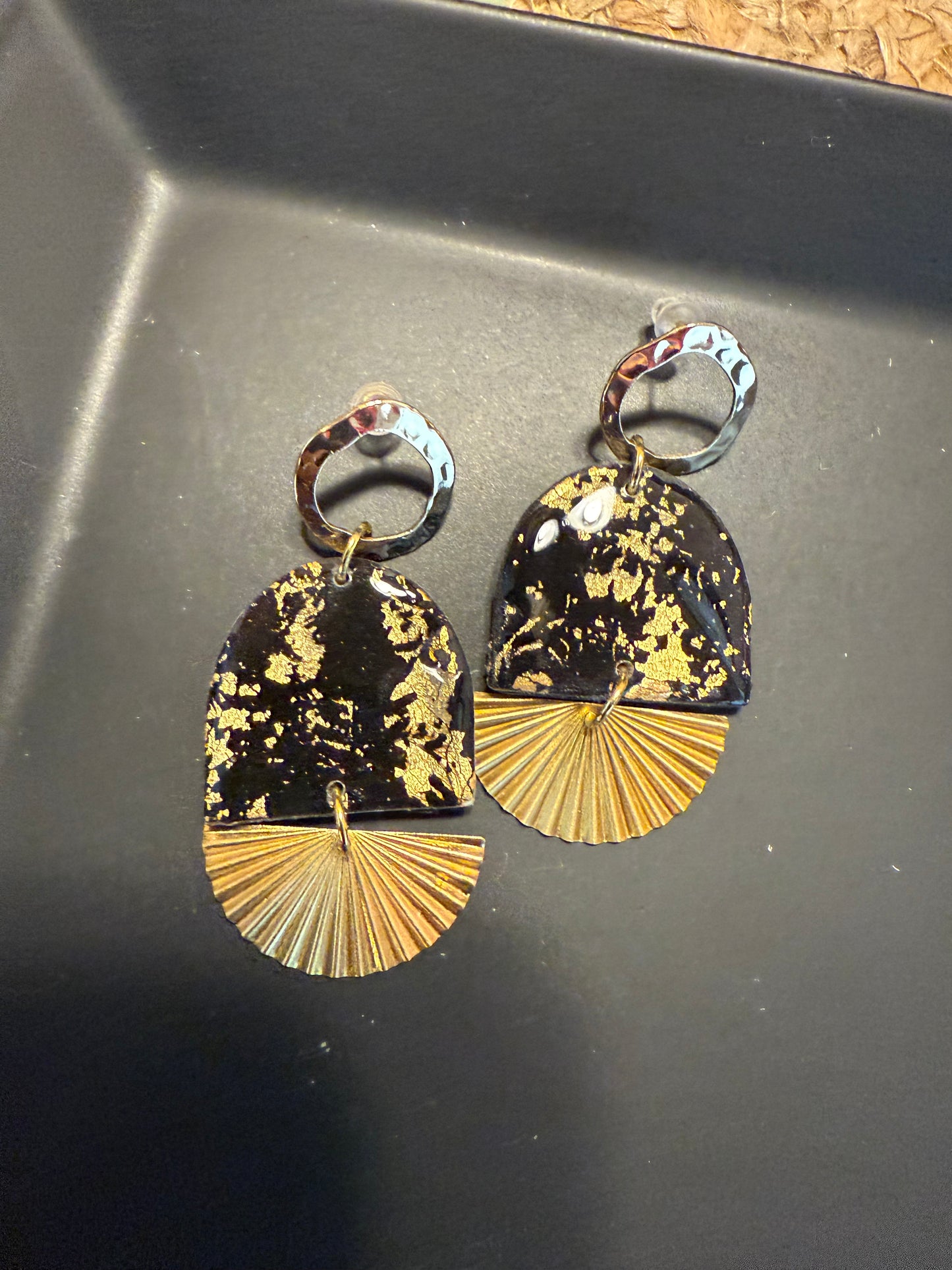 Black gold party Dangle Earrings: Handmade clay holiday The Savannah