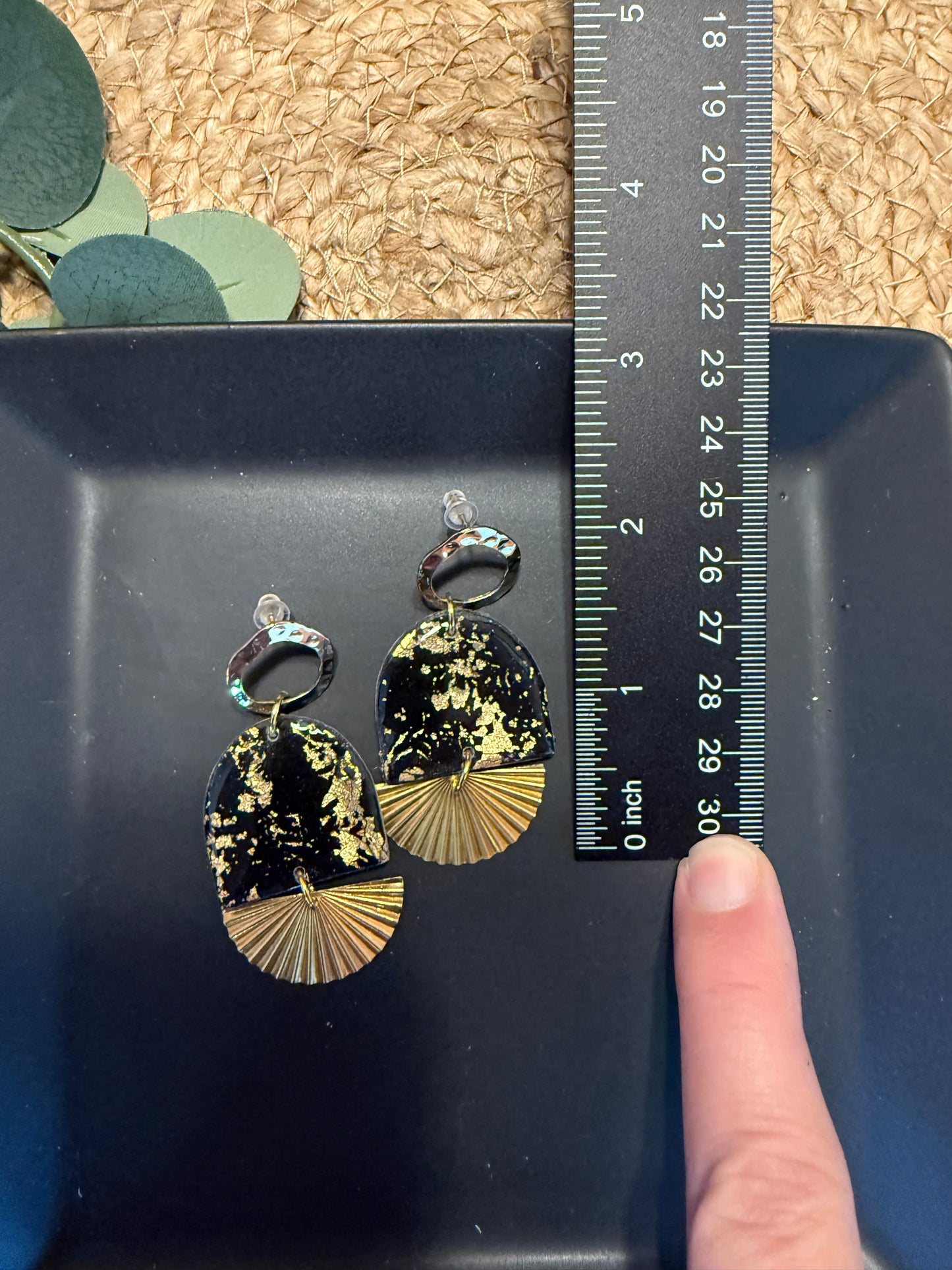 Black gold party Dangle Earrings: Handmade clay holiday The Savannah