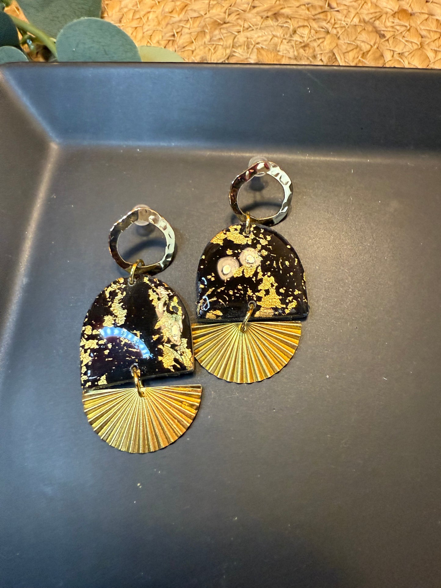 Black gold party Dangle Earrings: Handmade clay holiday The Savannah
