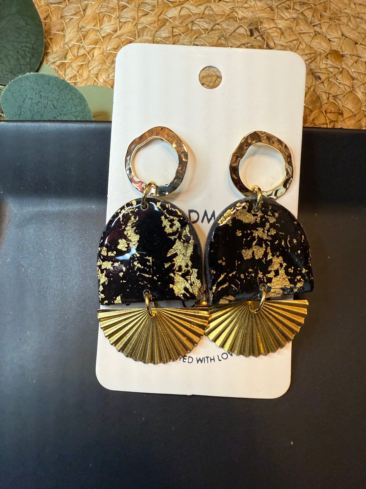 Black gold party Dangle Earrings: Handmade clay holiday The Savannah