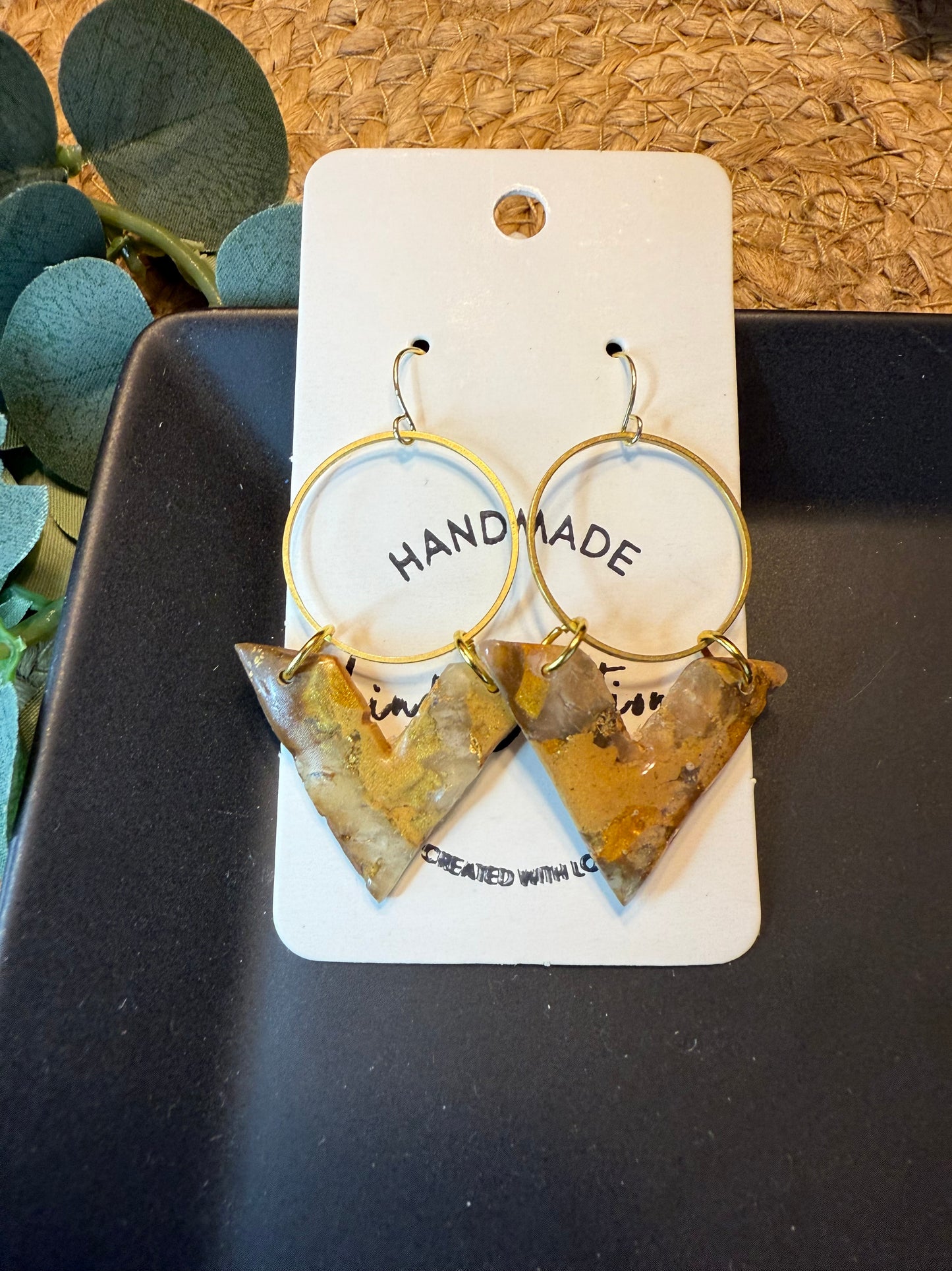 tan brown marble clay earrings handmade lightweight jewelry tan brown beige natural stone geometric edgy modern clay earring trendy bold statement funky jewelry gift for stylish woman