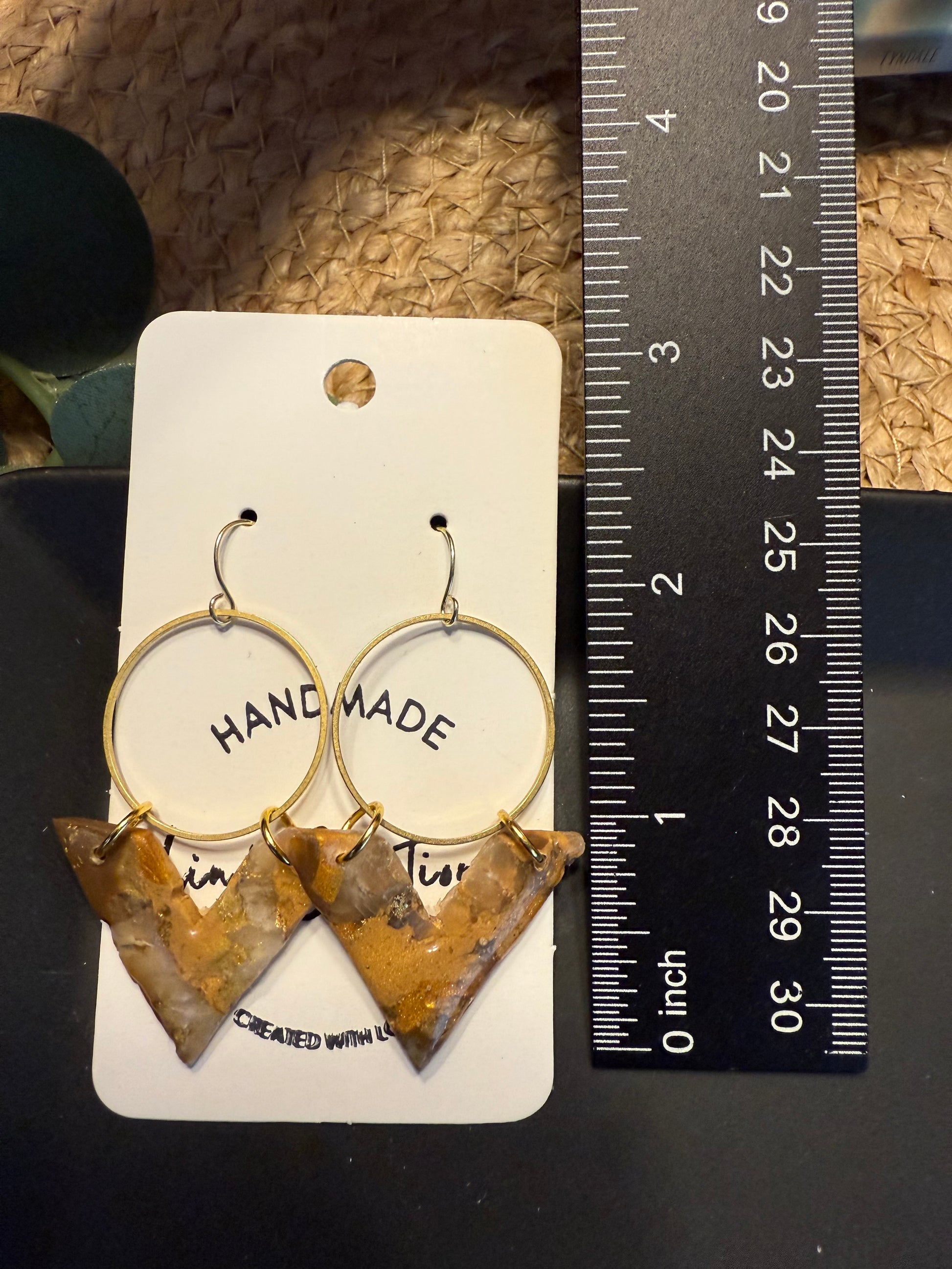 tan brown marble clay earrings handmade lightweight jewelry tan brown beige natural stone geometric edgy modern clay earring trendy bold statement funky jewelry gift for stylish woman