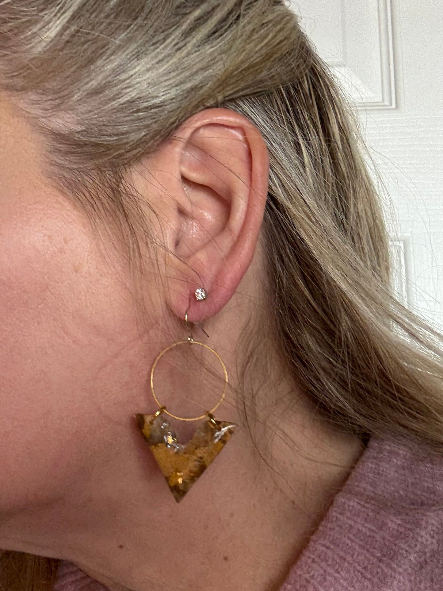 tan brown marble clay earrings handmade lightweight jewelry tan brown beige natural stone geometric edgy modern clay earring trendy bold statement funky jewelry gift for stylish woman
