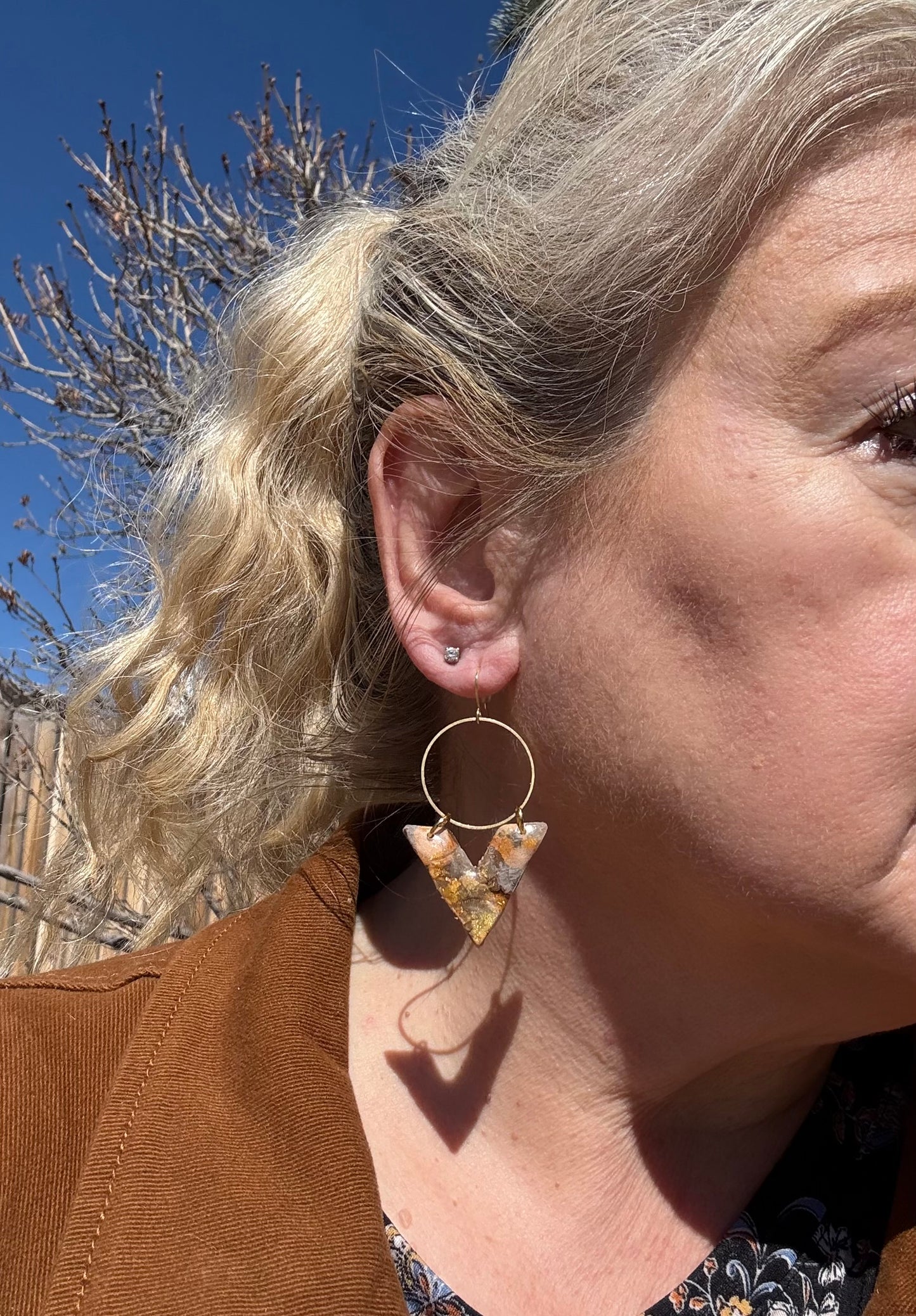 tan brown marble clay earrings handmade lightweight jewelry tan brown beige natural stone geometric edgy modern clay earring trendy bold statement funky jewelry gift for stylish woman