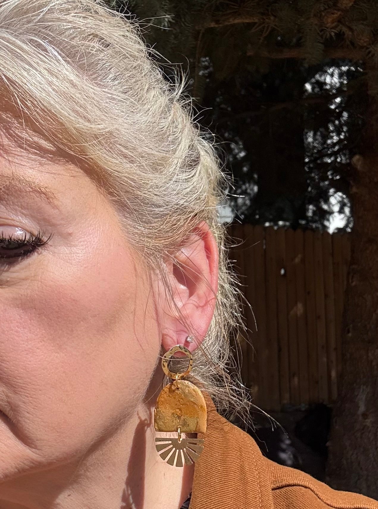 tan brown marble clay earrings handmade lightweight jewelry tan brown beige natural stone geometric edgy modern clay earring trendy bold statement funky jewelry gift for stylish woman