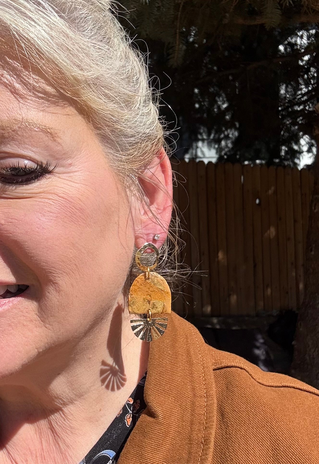 tan brown marble clay earrings handmade lightweight jewelry tan brown beige natural stone geometric edgy modern clay earring trendy bold statement funky jewelry gift for stylish woman