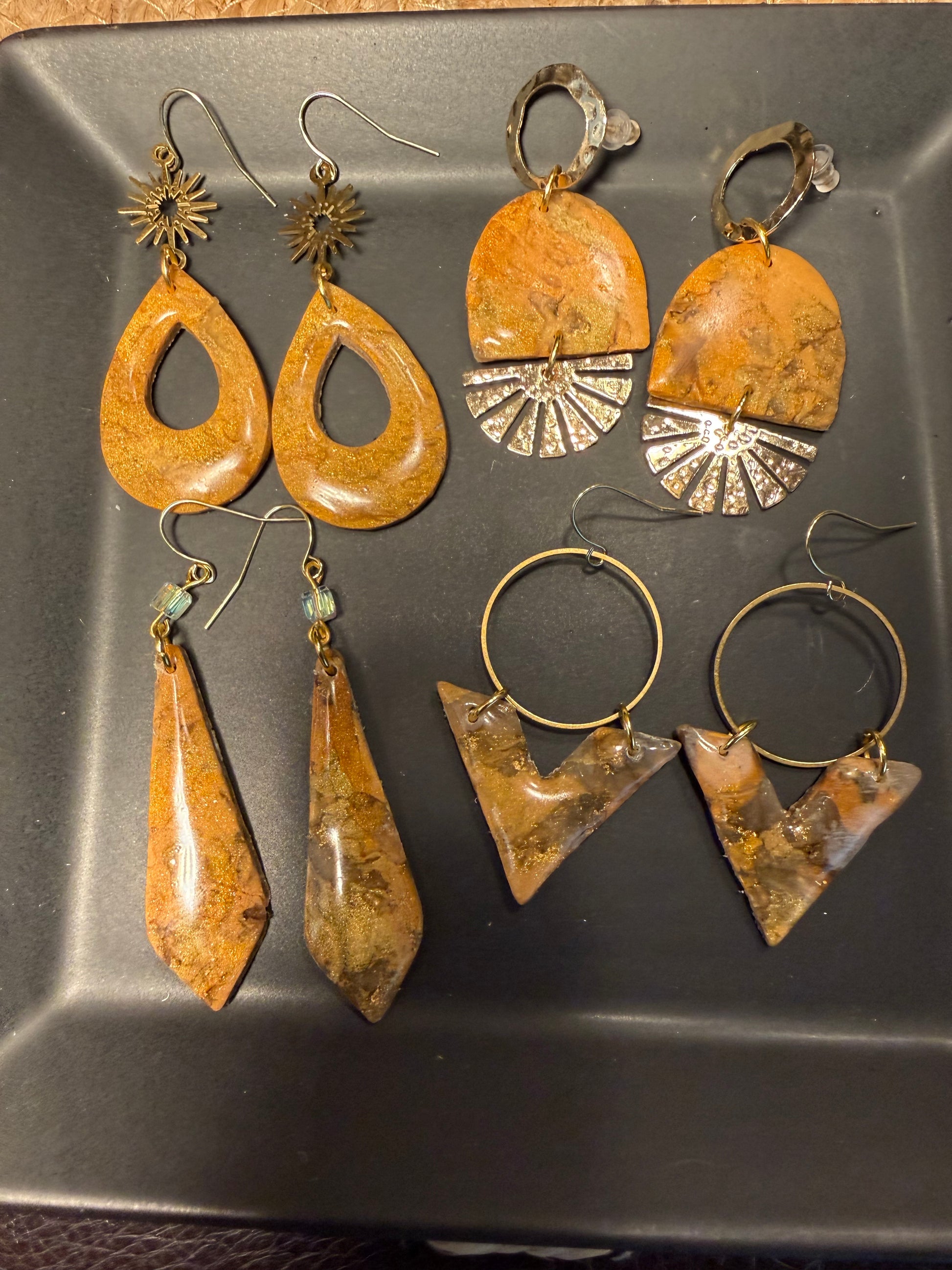 tan brown marble clay earrings handmade lightweight jewelry tan brown beige natural stone geometric edgy modern clay earring trendy bold statement funky jewelry gift for stylish woman