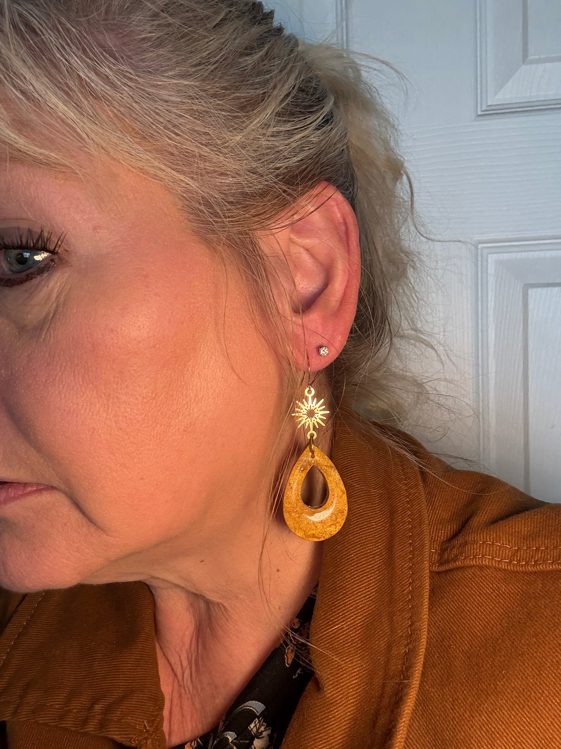 tan brown marble clay earrings handmade lightweight jewelry tan brown beige geometric edgy modern clay earring trendy bold statement funky jewelry gift for stylish woman
