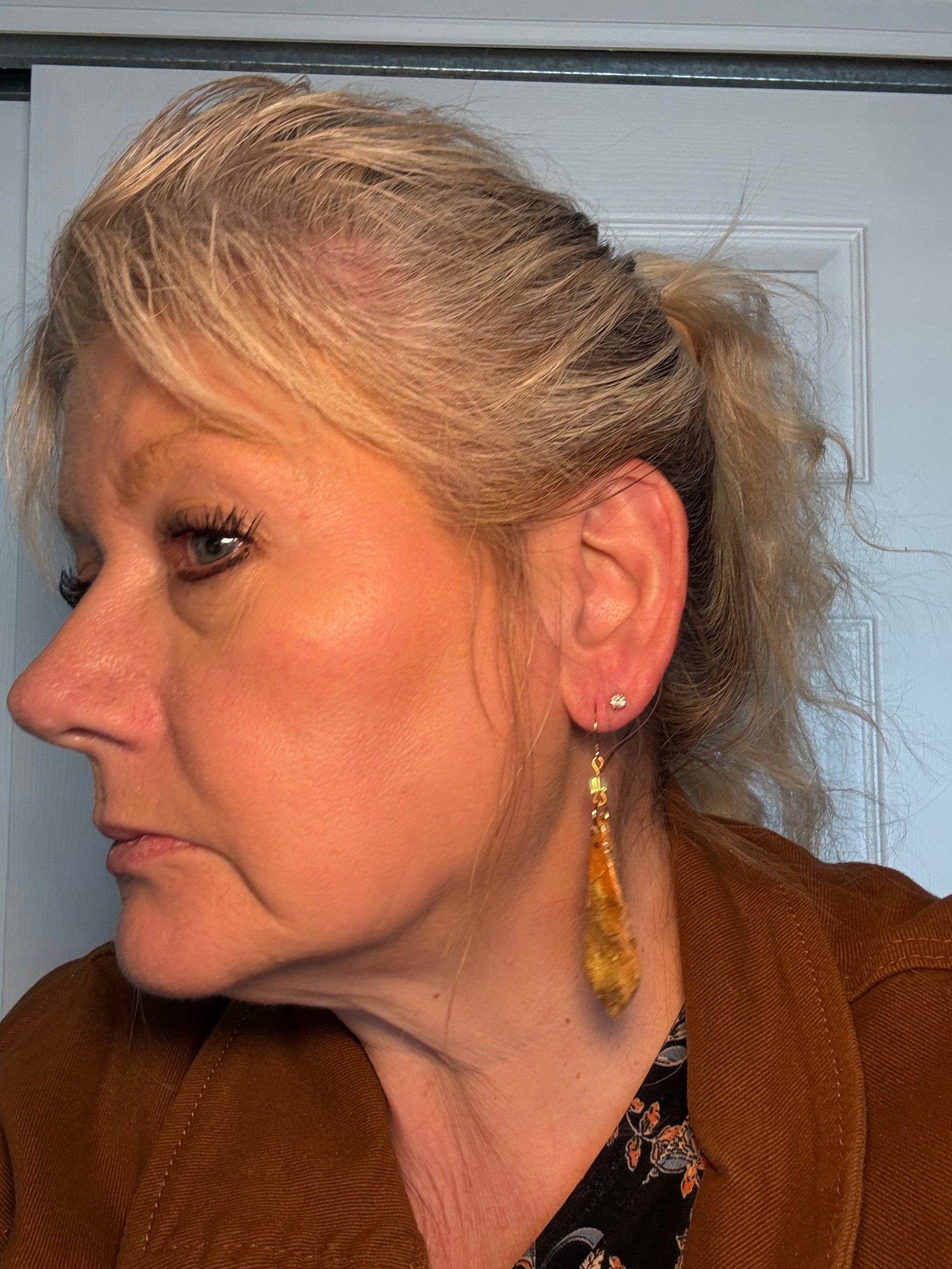 tan brown marble clay earrings handmade lightweight jewelry tan brown beige natural stone geometric edgy modern clay earring trendy bold statement funky jewelry gift for stylish woman