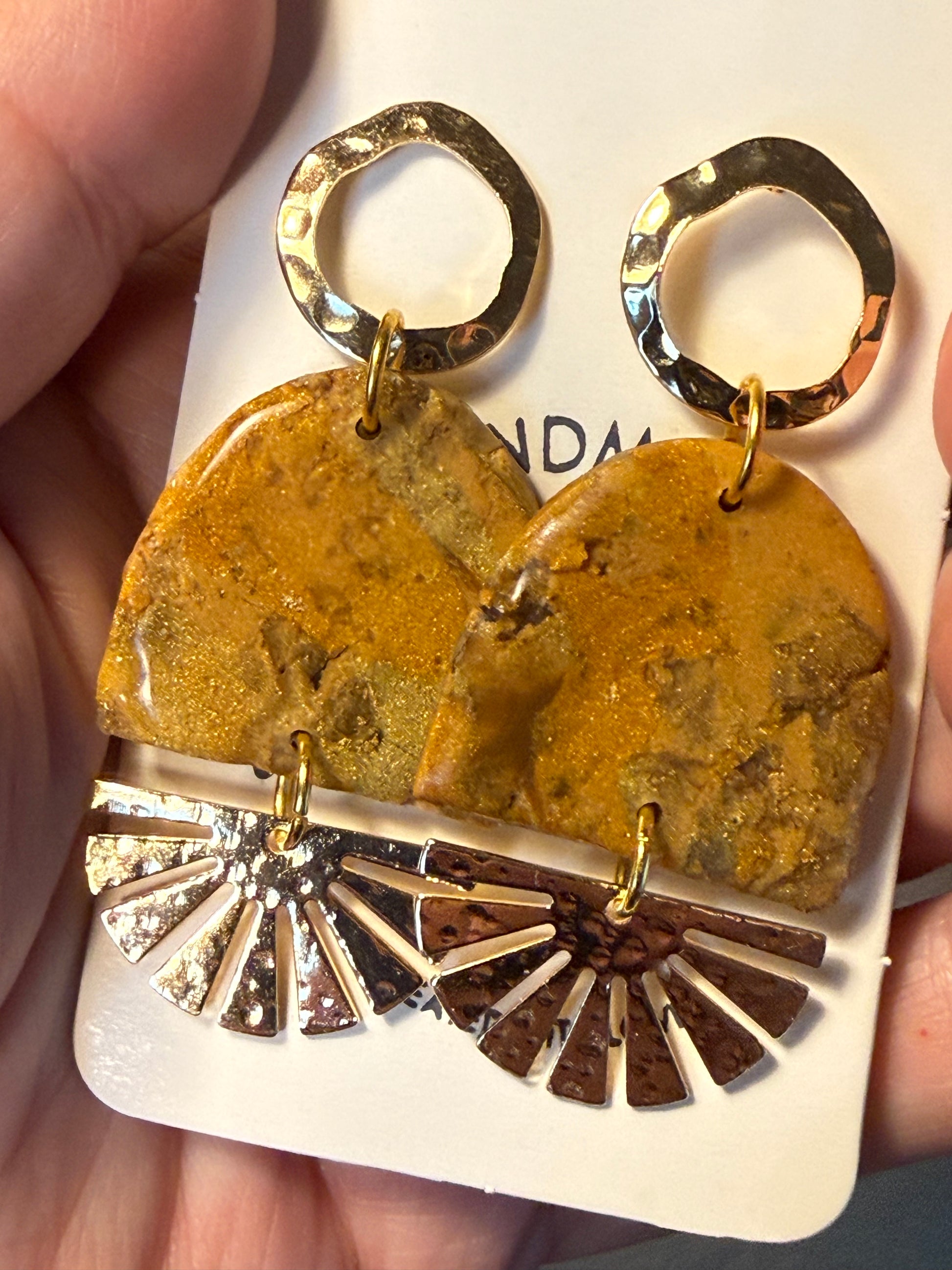 tan brown marble clay earrings handmade lightweight jewelry tan brown beige natural stone geometric edgy modern clay earring trendy bold statement funky jewelry gift for stylish woman