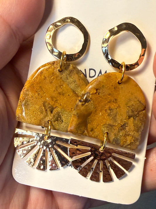 tan brown marble clay earrings handmade lightweight jewelry tan brown beige natural stone geometric edgy modern clay earring trendy bold statement funky jewelry gift for stylish woman