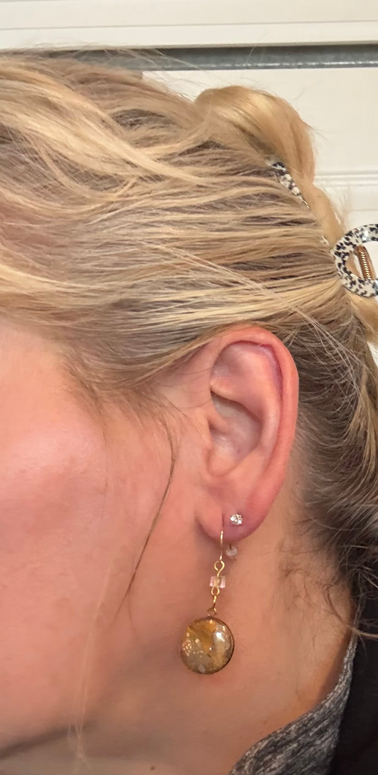 tan brown marble petite clay earrings handmade lightweight jewelry tan brown beige geometric edgy modern clay earring trendy bold statement funky jewelry gift for stylish woman