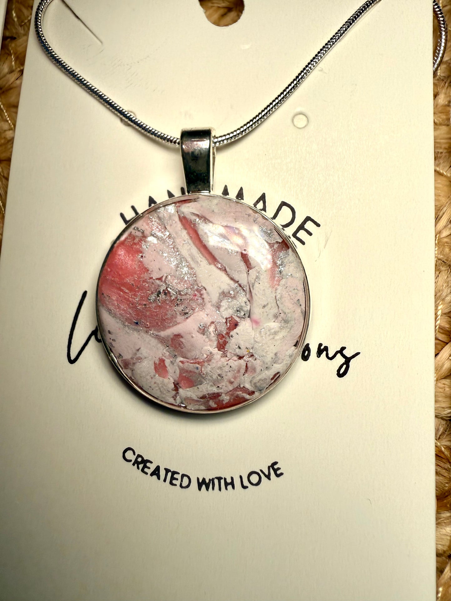 pink marble polymer clay earrings and necklace lightweight handmade stylish gift for her silver accents crystal bead accent silver wire hooks