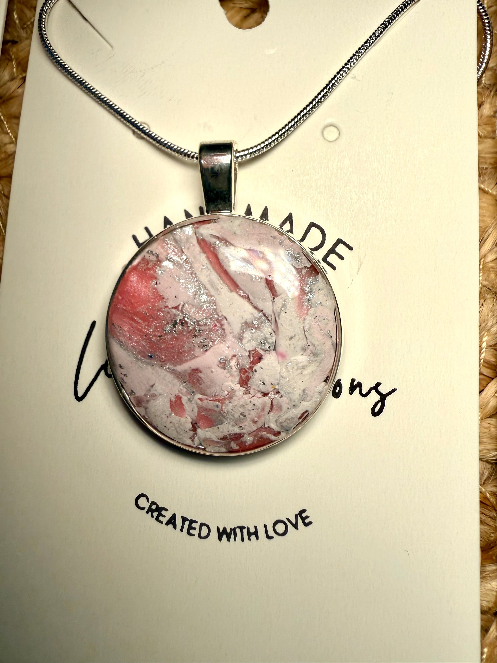 pink marble polymer clay earrings and necklace lightweight handmade stylish gift for her silver accents crystal bead accent silver wire hooks