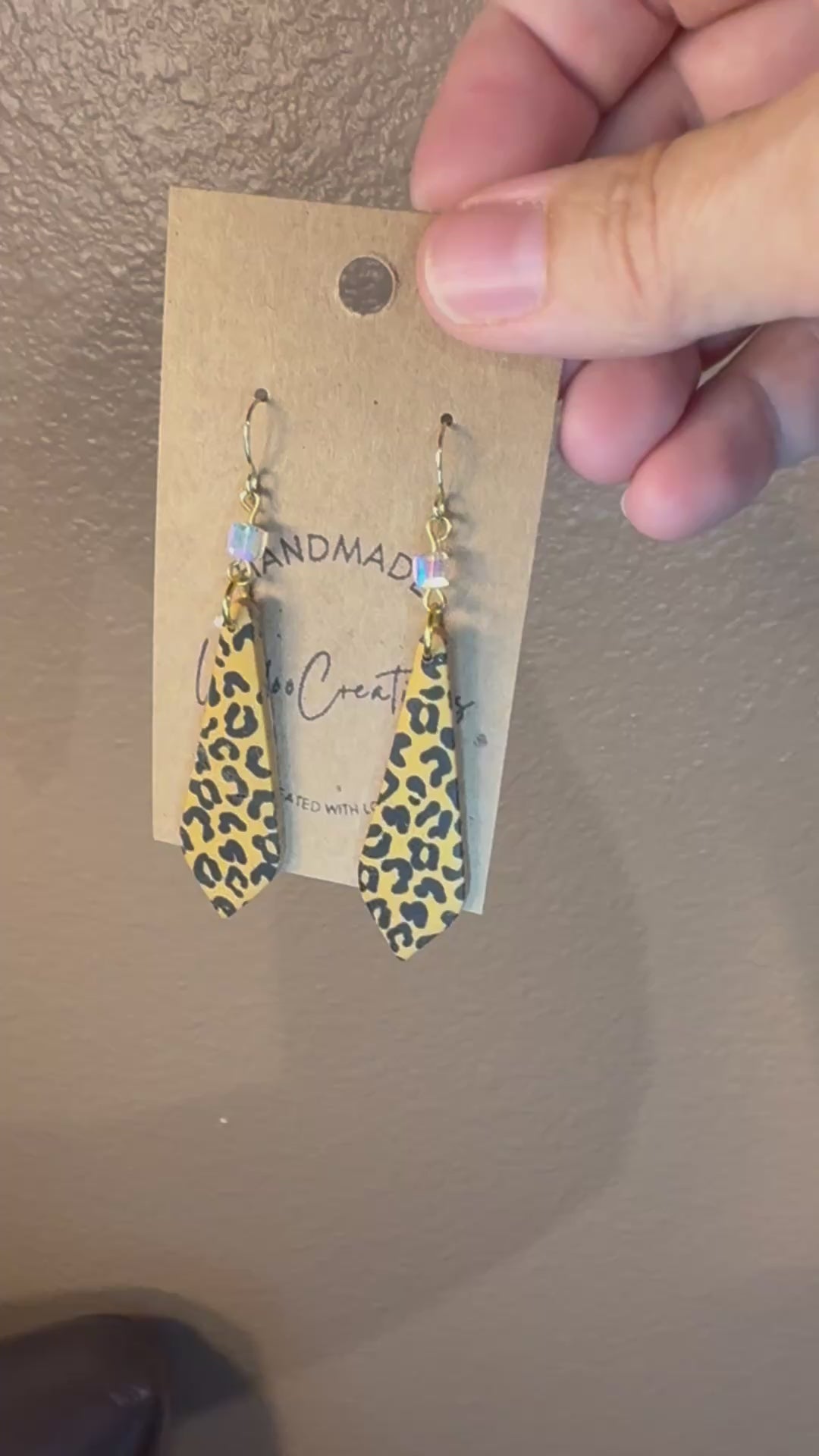 Leopard print clay earrings handmade animal print jewelry tan black geometric edgy modern clay earring trendy bold statement funky jewelry gift for stylish woman