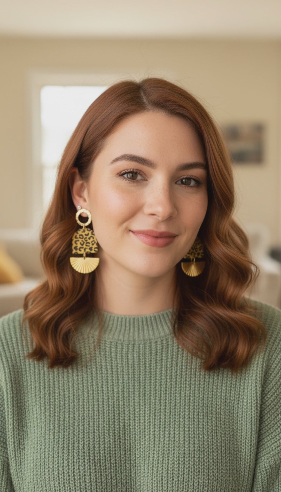 Leopard print earrings with gold accents clay earrings bold fashion lightweight handmade